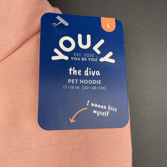 Youly Pet Dog Hoodie The Diva “ Micro Influencer” Large L Pink 17-19 inches - Picture 2 of 4